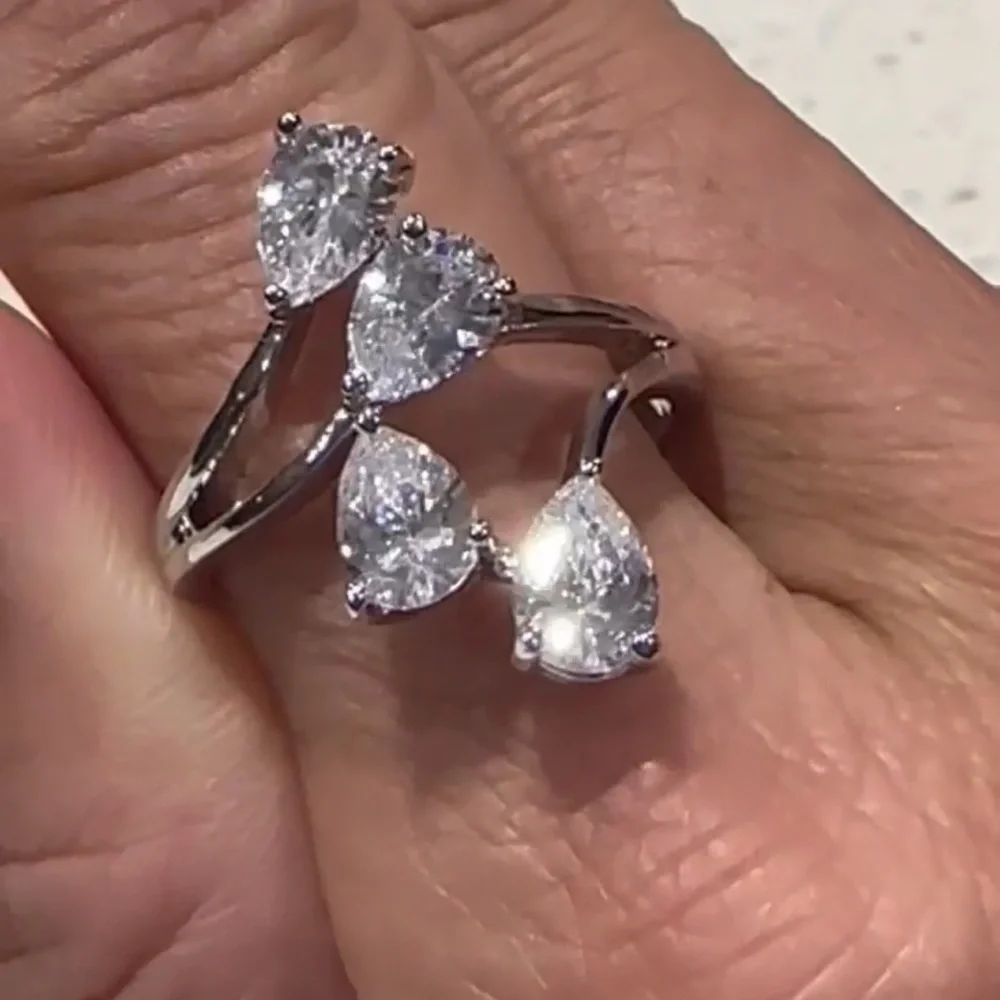 Swarovski Pear Cut Crystal Bypass Ring Sterling Silver Women's Elegant 8.75